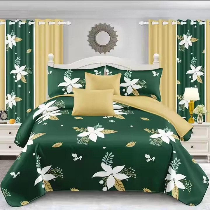 Customized Black Plant Printed Bed Sheet Light-Industry-Daily-Use Pillowcases Microfiber Single Coverlets Colored Curtains Comforter Cover Bedspread Set