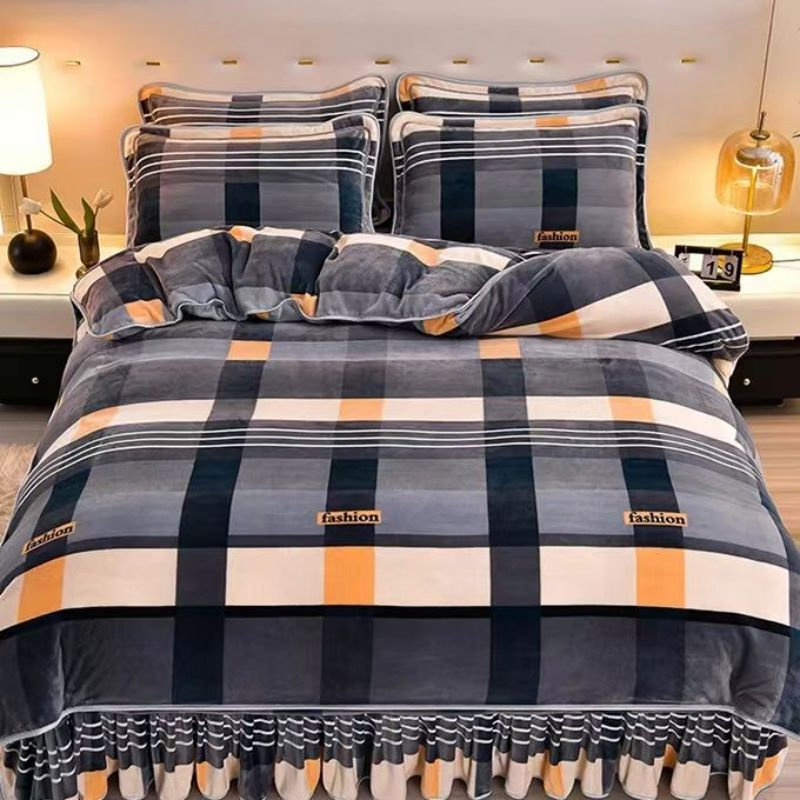 Green Floral Printed Home Textile Milk Fleece Comforter Quilt Cover Fluffy Bed Sheets Bed Linen Flannel 2 Pillow Shams Queen King Size Bedding Set Supplier