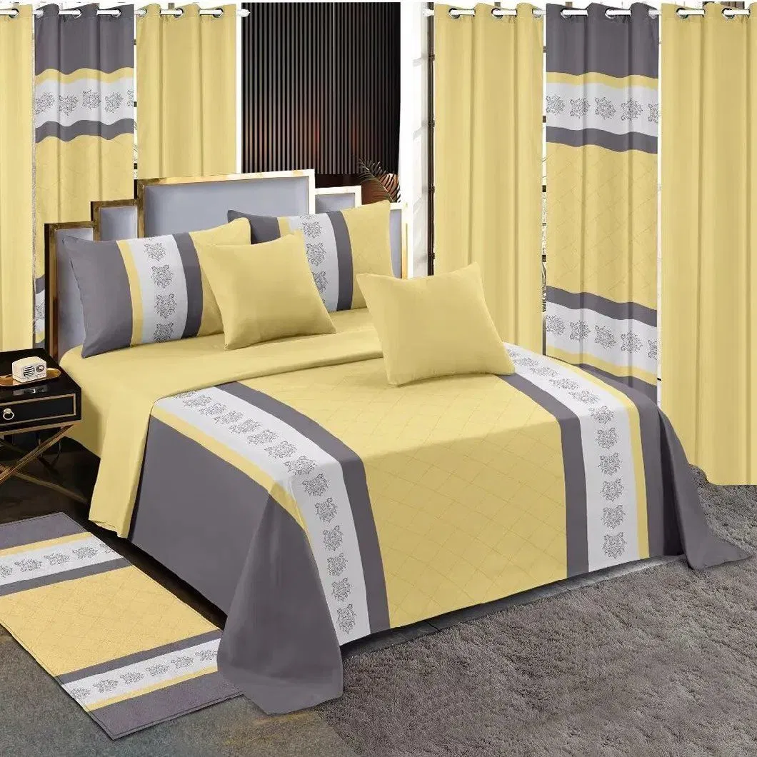 White Floral Printed Home Textile Queen King Size Bedding Set Polyester Microfiber Pillow Shams Double Quilted Bedspread Wholesaler