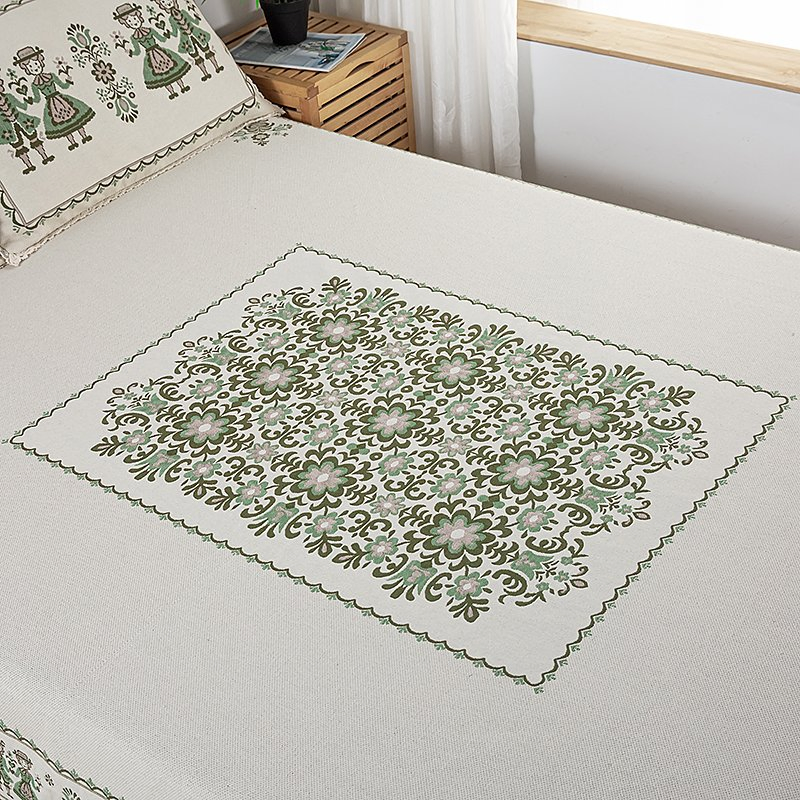 Cotton Hemp Three Piece Bedding Set with Jacquard Weaving Two Pillowcases Fitted Sheet for Home Use