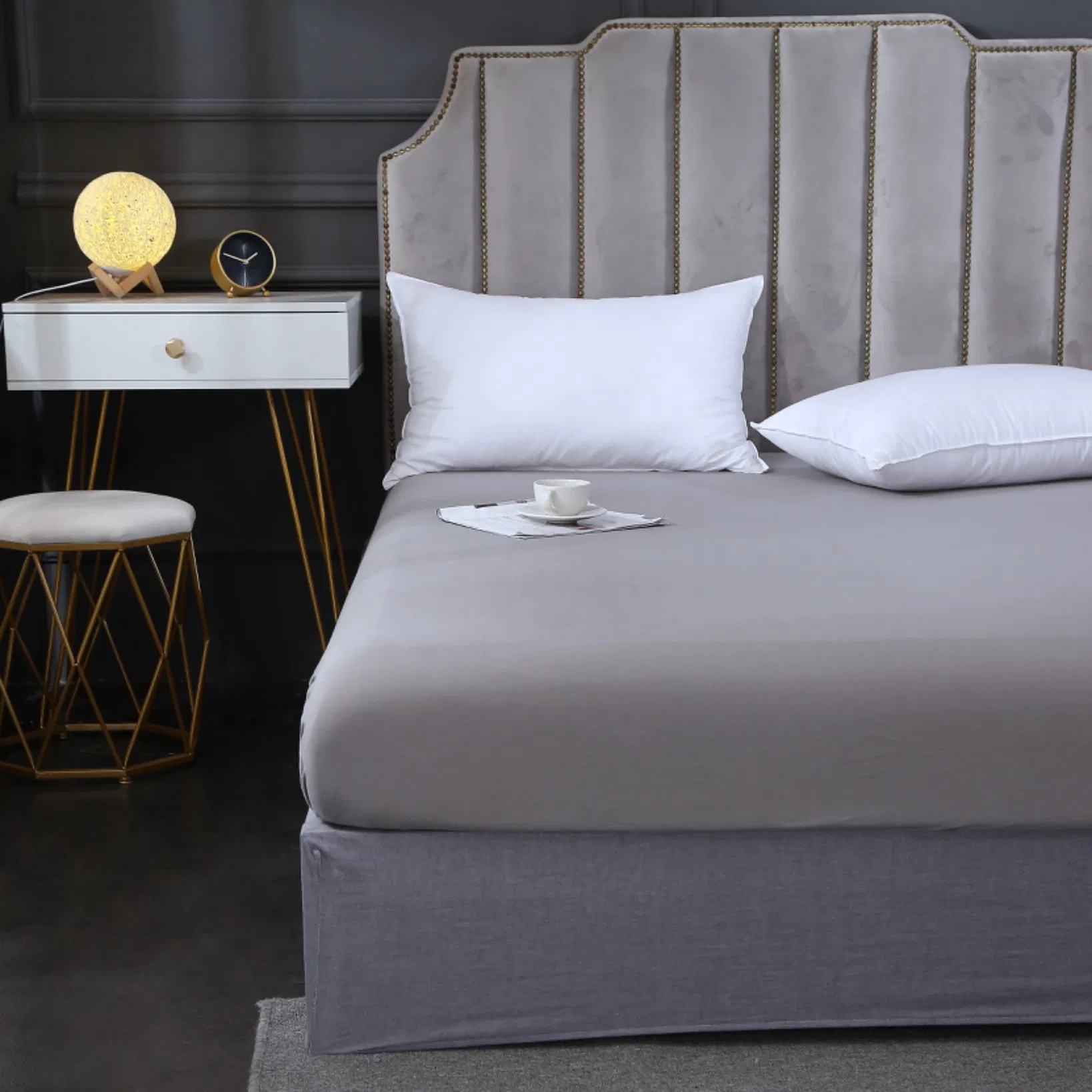 100% Cotton White with Grey Embroidery Bedding Set