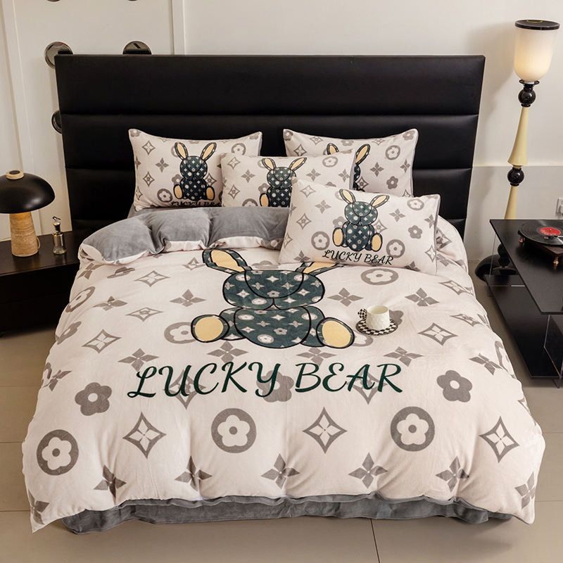 Desiqner Brand Black White Grid Winter Warm Milk Fleece Bed Linens Duvet Cover 4PCS Bedding Set Quilt Cover Bedding Set