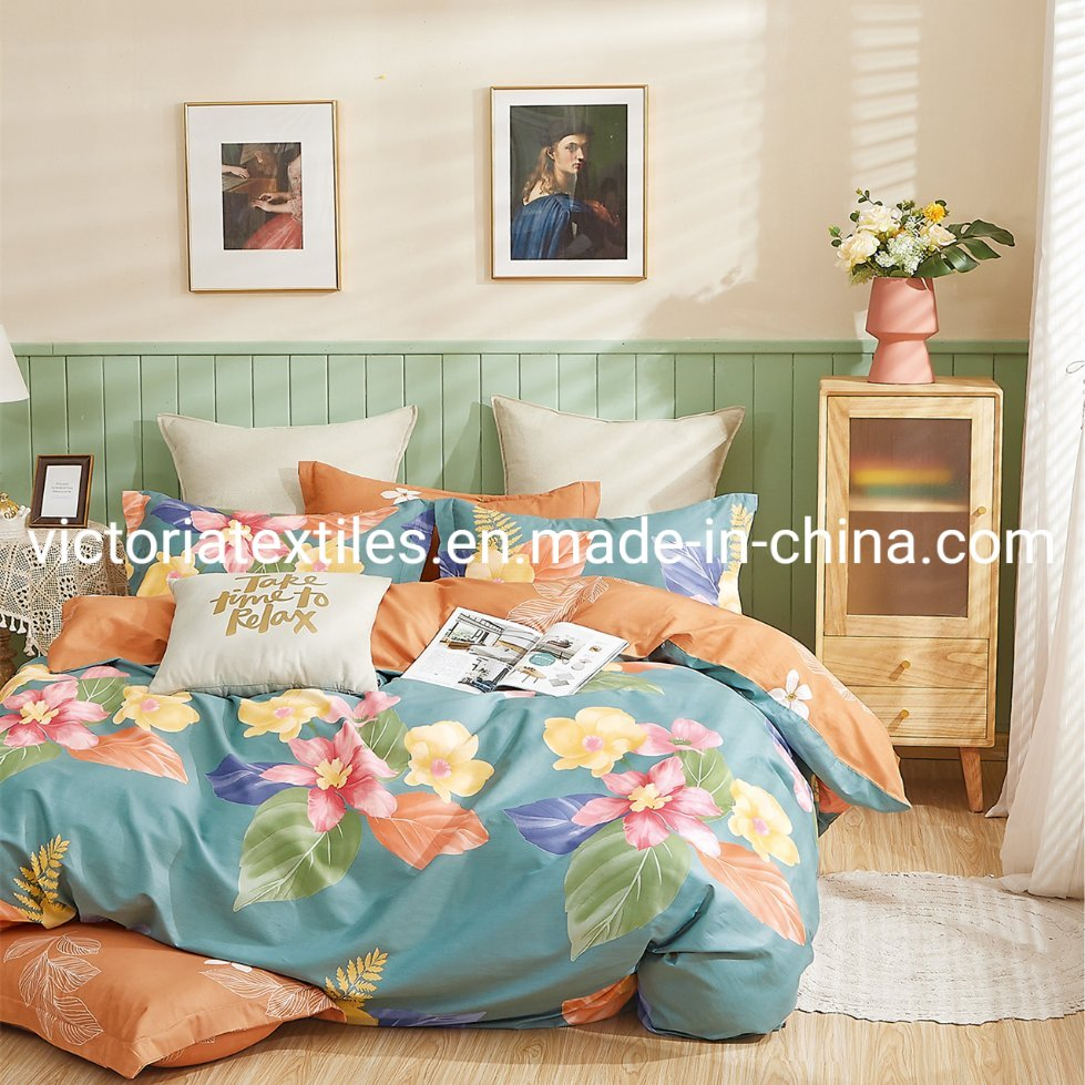 200tc Pigment Printed Bed Quilt Cover Set, Luxury Soft, Cotton Home Blanket Cover Set