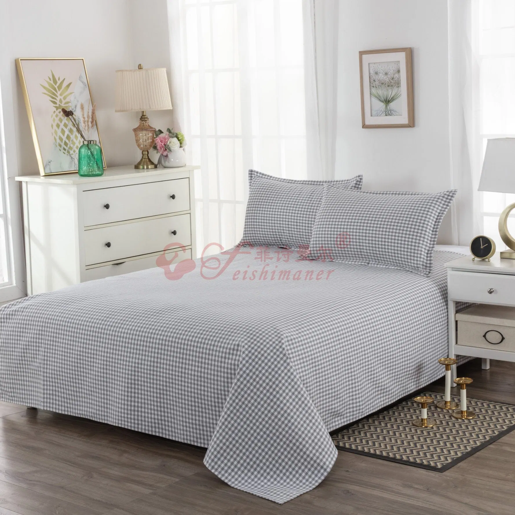 Comfortable Soft Cooling Cotton Linen Blend 2 Pillowcase Bedding Sheet 3 Pieces Set