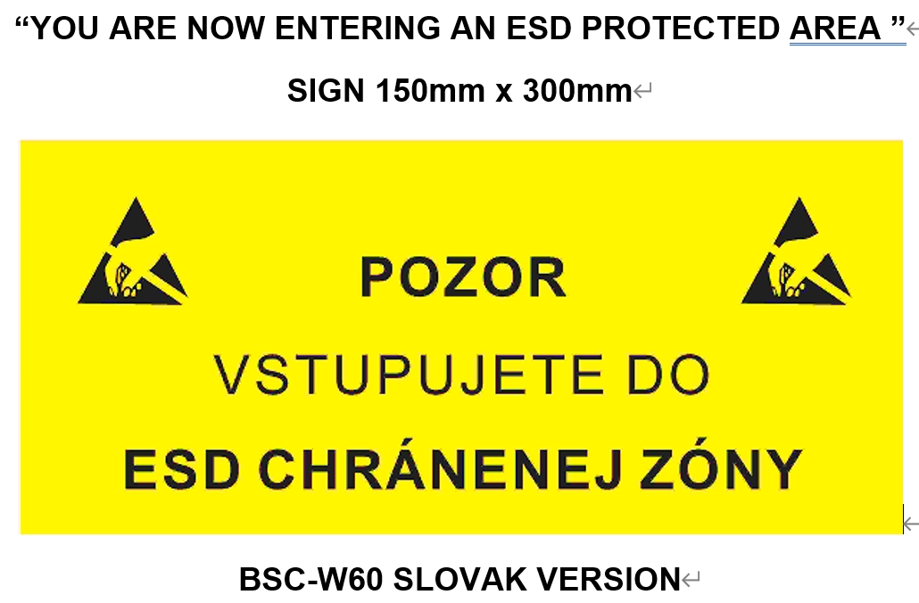 Slovak Market ESD Warning Sign for ESD Protected Areas, Antistatic PVC Wall Sticker 10e8-10e10ω for Slovakia Electronics and Cleanrooms