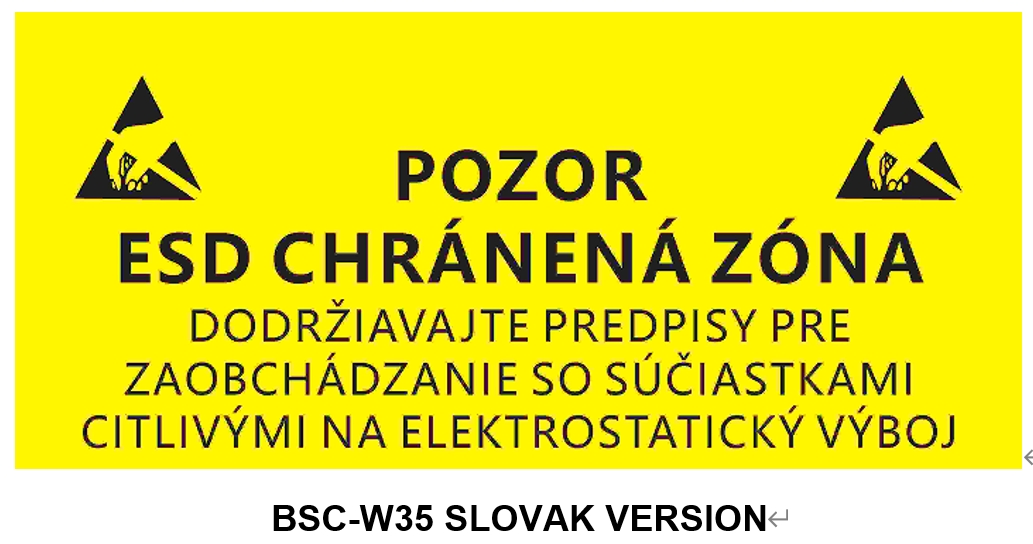 Slovak Market ESD Warning Sign for ESD Protected Areas, Antistatic PVC Wall Sticker 10e8-10e10ω for Slovakia Electronics and Cleanrooms