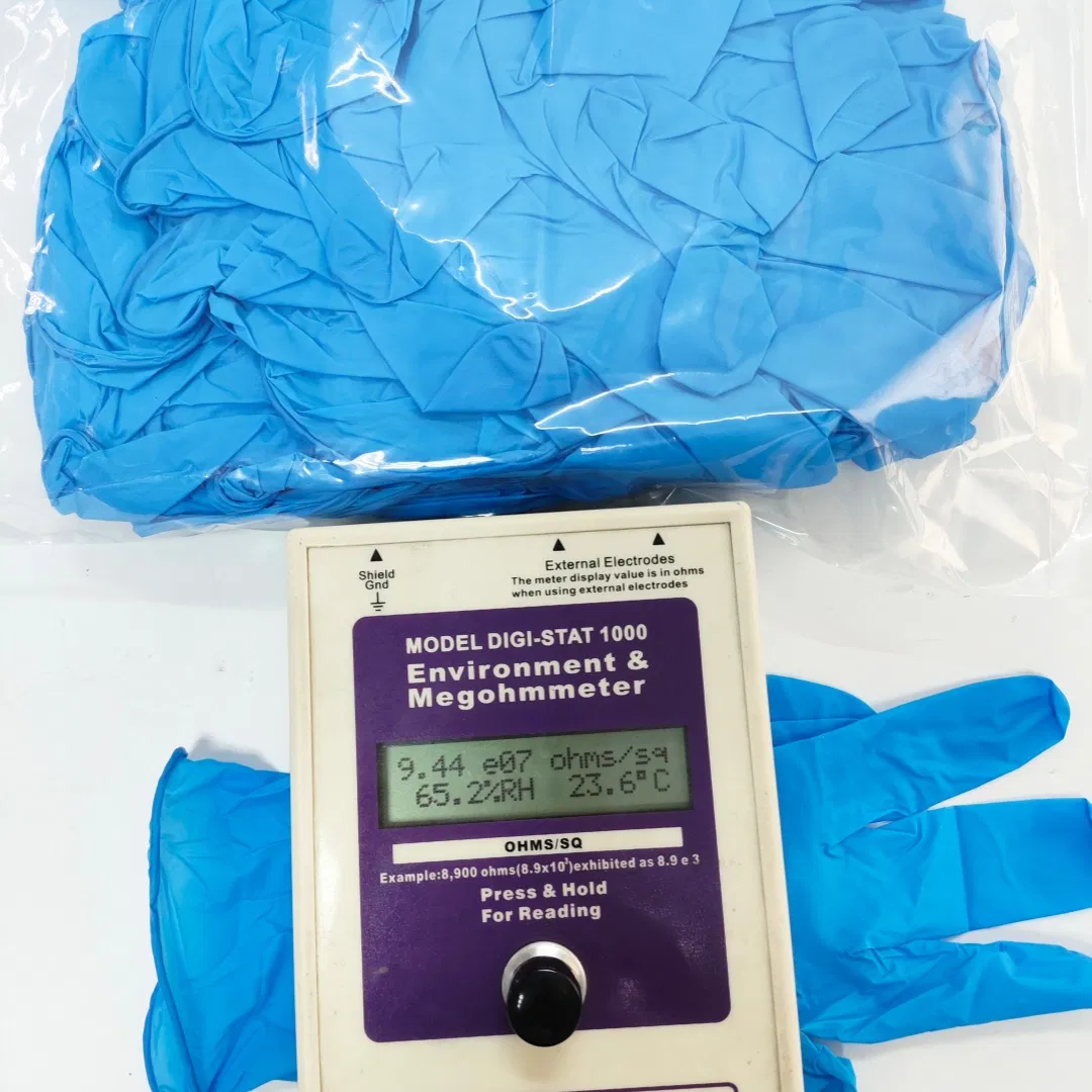 High-Performance Blue ESD Nitrile Gloves Disposable - Anti-Static 10^7-10^10ω, Powder/Latex Free, for Electronics &amp; Cleanroom (100PCS/Box)