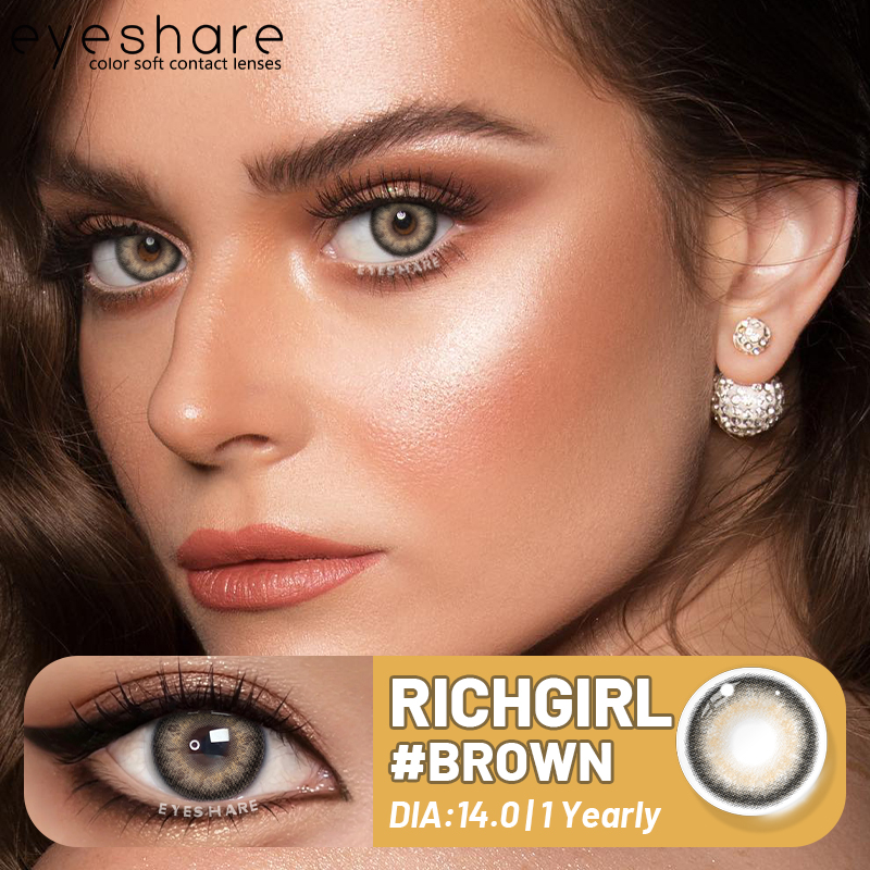 EYESHARE 2 Pieces Yearly Cosmetic Color Lens Natural Blue Brown Gray Green Beauty Contact Lenses HEMA Material CE Certified