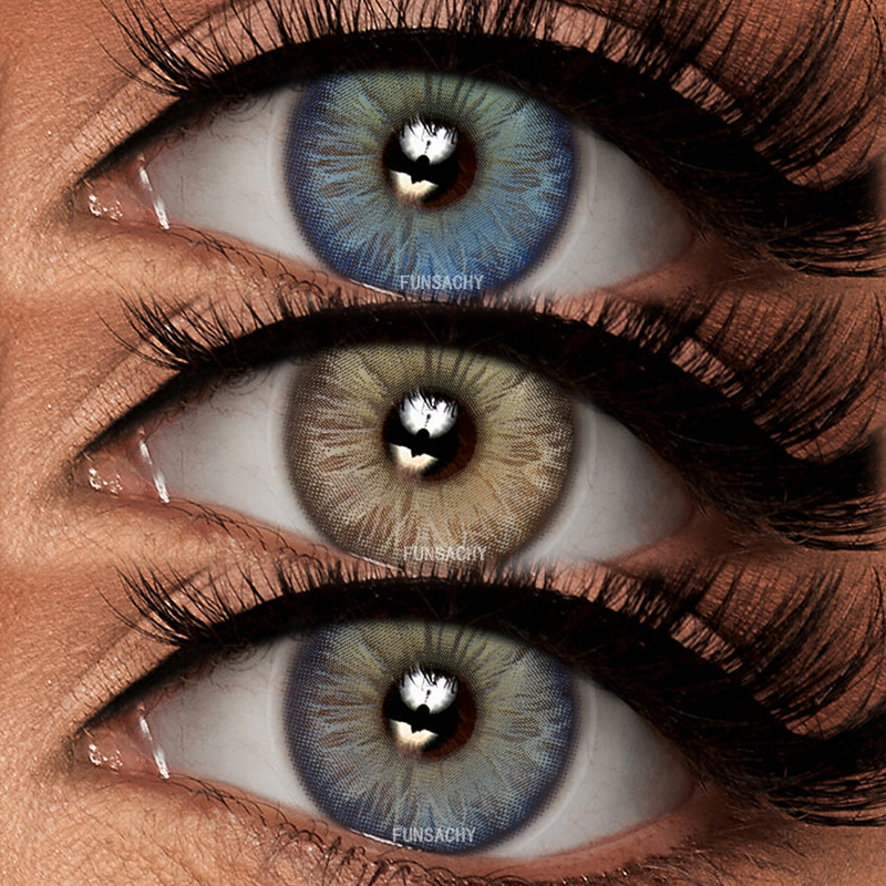 FUNSACHY 1 Pair Yearly Disposable Soft Hema Contact Lenses Three Tone Color 14mm Diameter