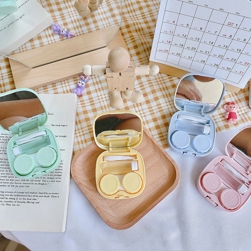 Eyeshare Easy To Use Square shape Beauty Eye Care Box Solution Bottle Tweezers Contact Lens Case With Mirror