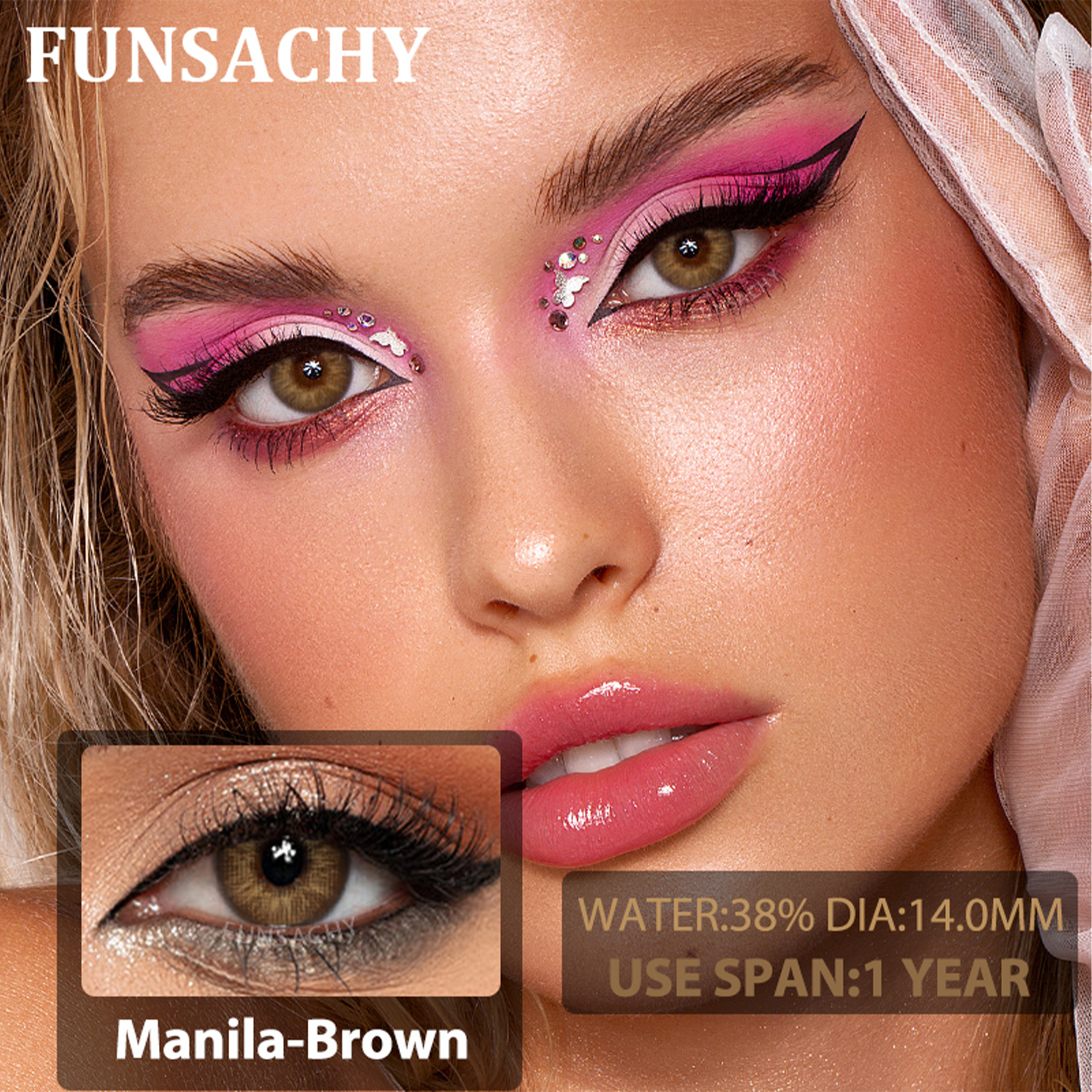 Popular 1 Yearly FUNSACHY Manila Series 14.5mm Gray Brown Soft Contact Lens with 38% Water Content and 0.08mm Thickness
