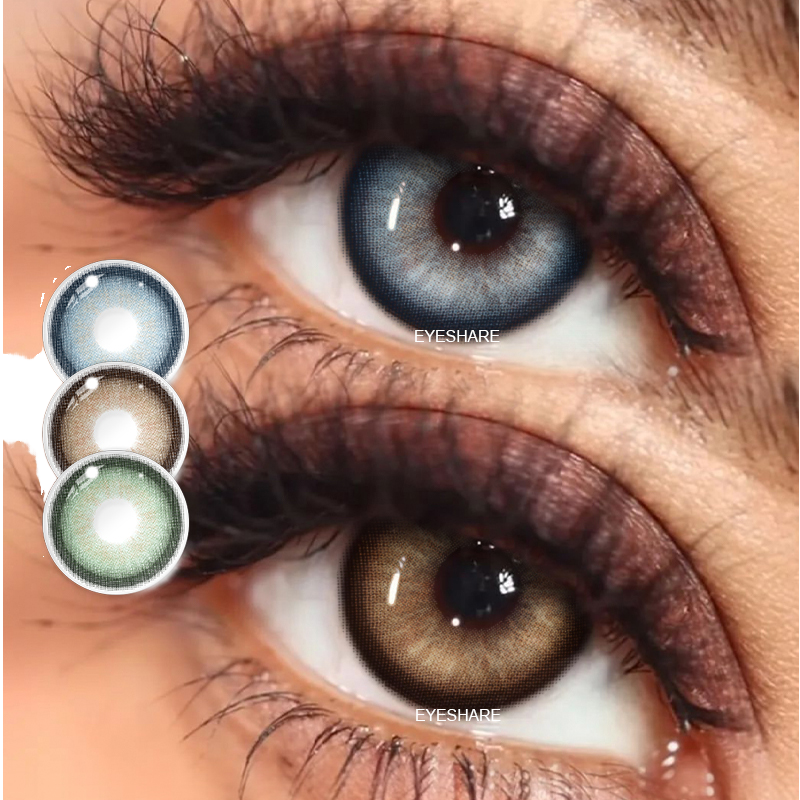 Eyeshare 3 Tone 1 Pair Soft Cosmetic Blue Contact Lenses Green Yearly Use Eye Lens Solution