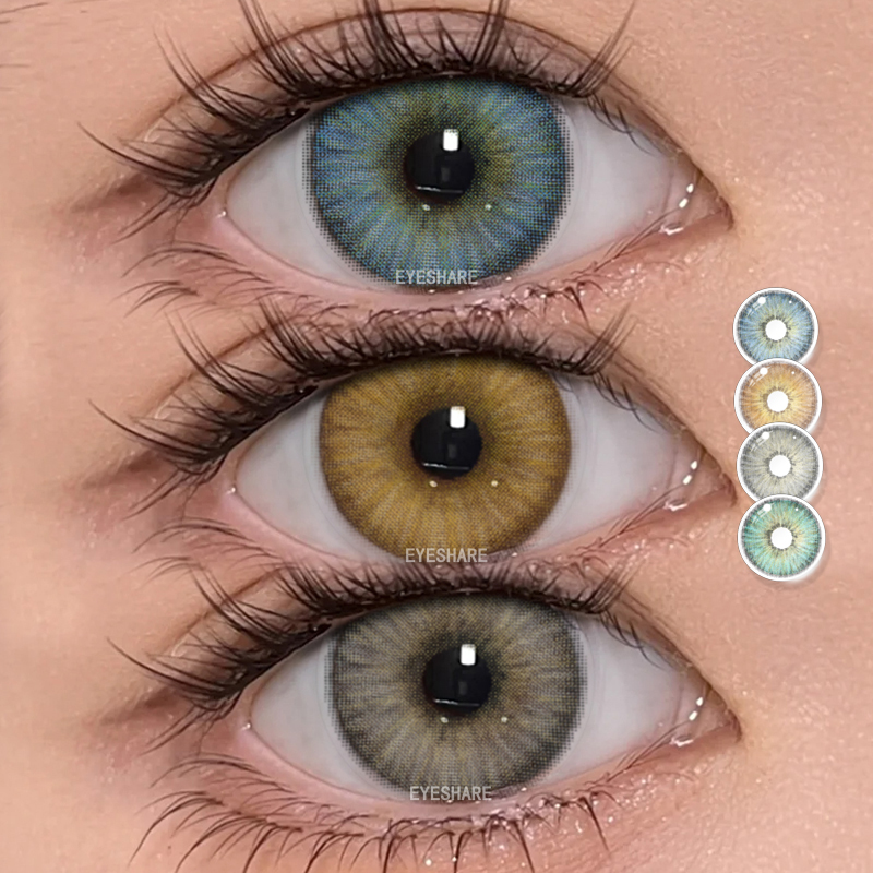 For Yearly Cosmetic Color Contact Lenses 14.2mm Three Tone 12 Colors Natural Eye Soft Hema Material Blister Pack