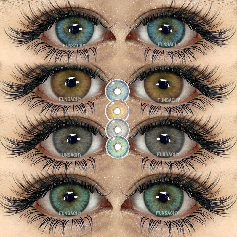 FUNSACHY Eyewear 1 Pair Yearly Use Blue Gray Brown Contact Lenses with Prescription Soft 38% Water Content HEMA Material
