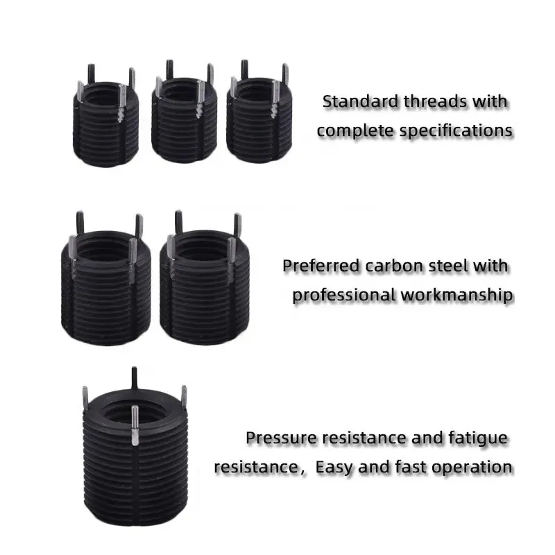 Inserções de Rosca de Aço Carbono com Resistência à Ferrugem em Óxido Preto para Metais, Pesadas e com Trava