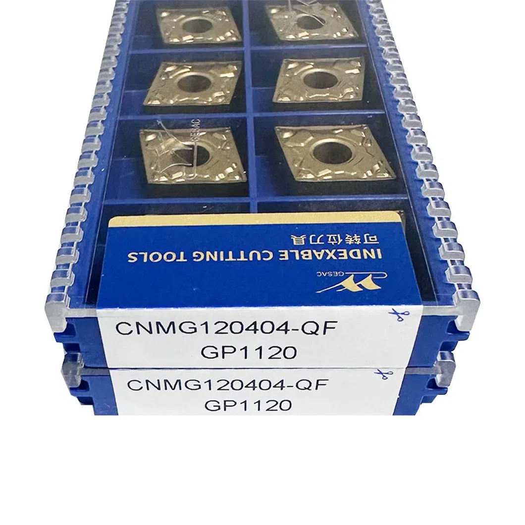 Inserções de Corte de Carboneto Negativas de Alta Precisão em Forma de Quadrado Gesac Cnmg120404-Qfgp1120 para Aço Inoxidável