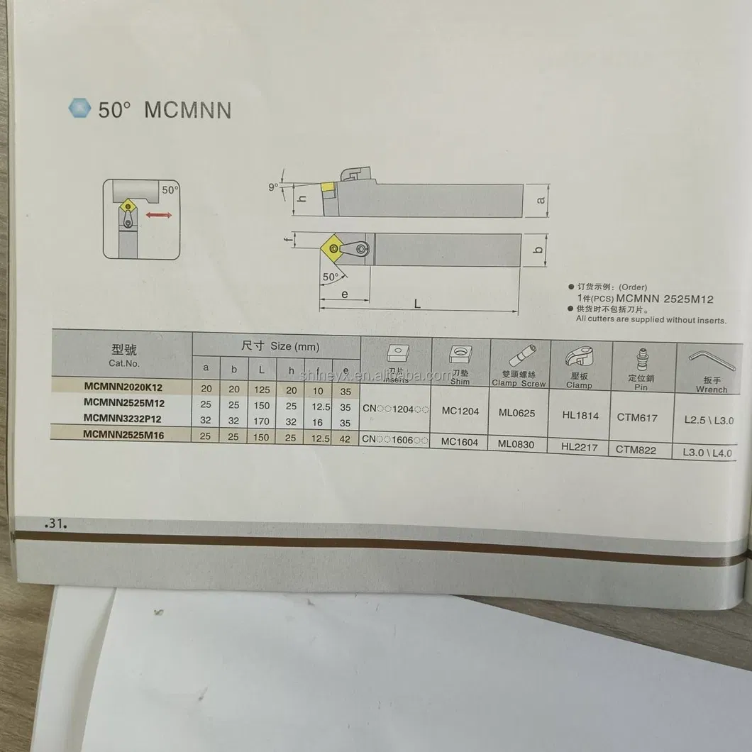 Mcmnn2020K12 Suporte de Ferramenta de Torneamento Externo em Tipo Composto Alta Precisão Placa de Pressão de Diamante para Suporte de Ferramenta CNC