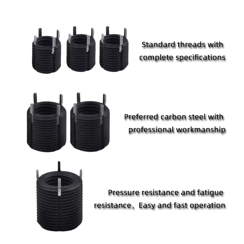 Inserções de Rosca de Aço Carbono com Resistência à Ferrugem em Óxido Preto para Metais, Pesadas e com Trava