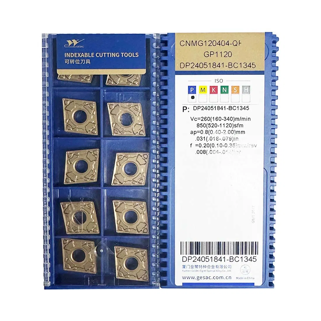 Inserções de Corte de Carboneto Negativas de Alta Precisão em Forma de Quadrado Gesac Cnmg120404-Qfgp1120 para Aço Inoxidável
