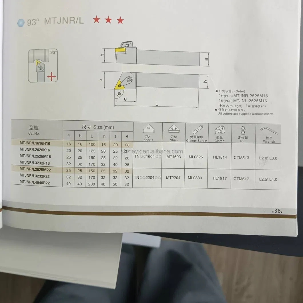 CNC Mtjnr/L2525m16 Ângulo Principal de Corte 93composite Tipo Círculo Externo Furo Interno Ferramenta de Torneamento Triangular Suporte de Ferramenta
