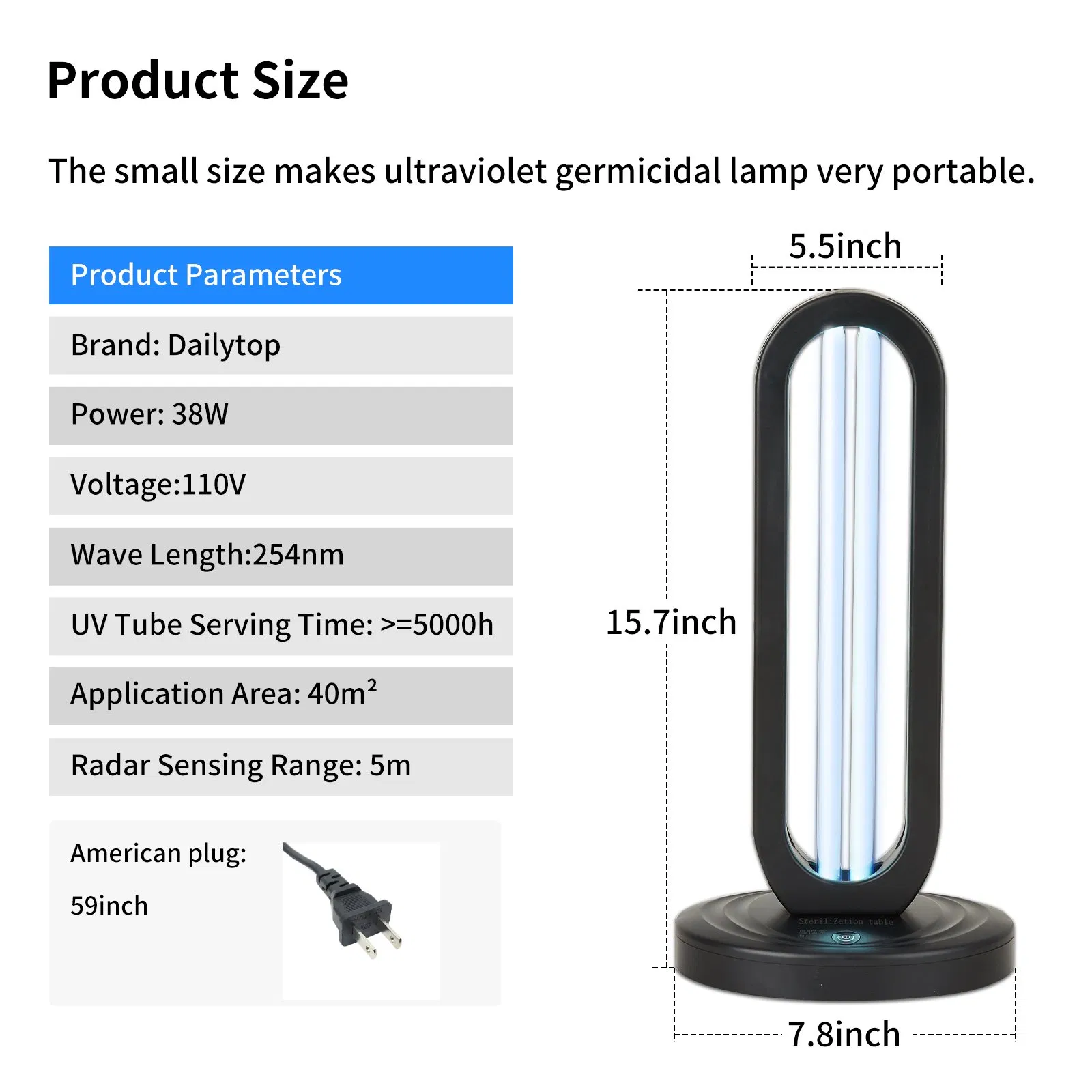 360° Disinfection UV Lamp for Room and Surface Sterilization