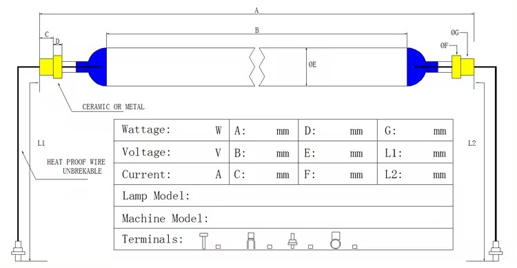 3kw UV Light Curing UV Ink Glue High Pressure Mercury Vapour Lamp