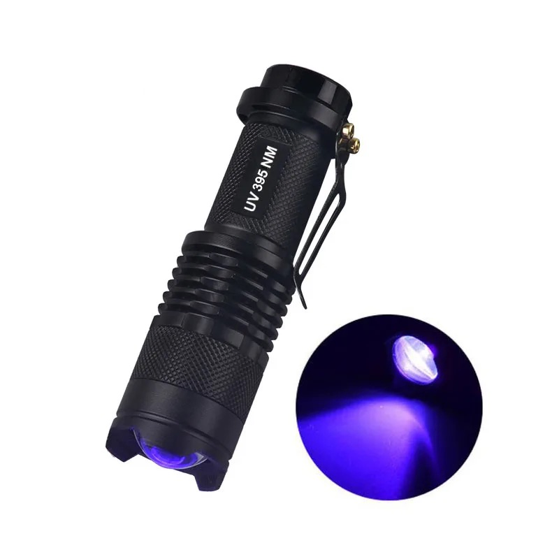 Mini Pocket UV Flashlight Zoom Adjustable Ultraviolet Torch 365nm LED Blacklight Lantern Portable 3W 395nm UV Light