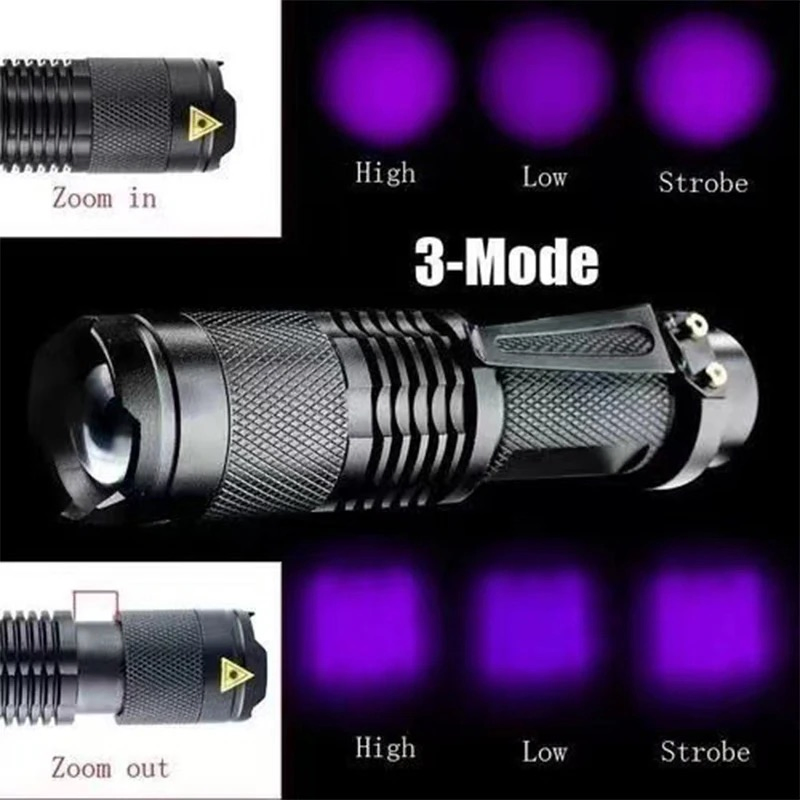 Mini Pocket UV Flashlight Zoom Adjustable Ultraviolet Torch 365nm LED Blacklight Lantern Portable 3W 395nm UV Light