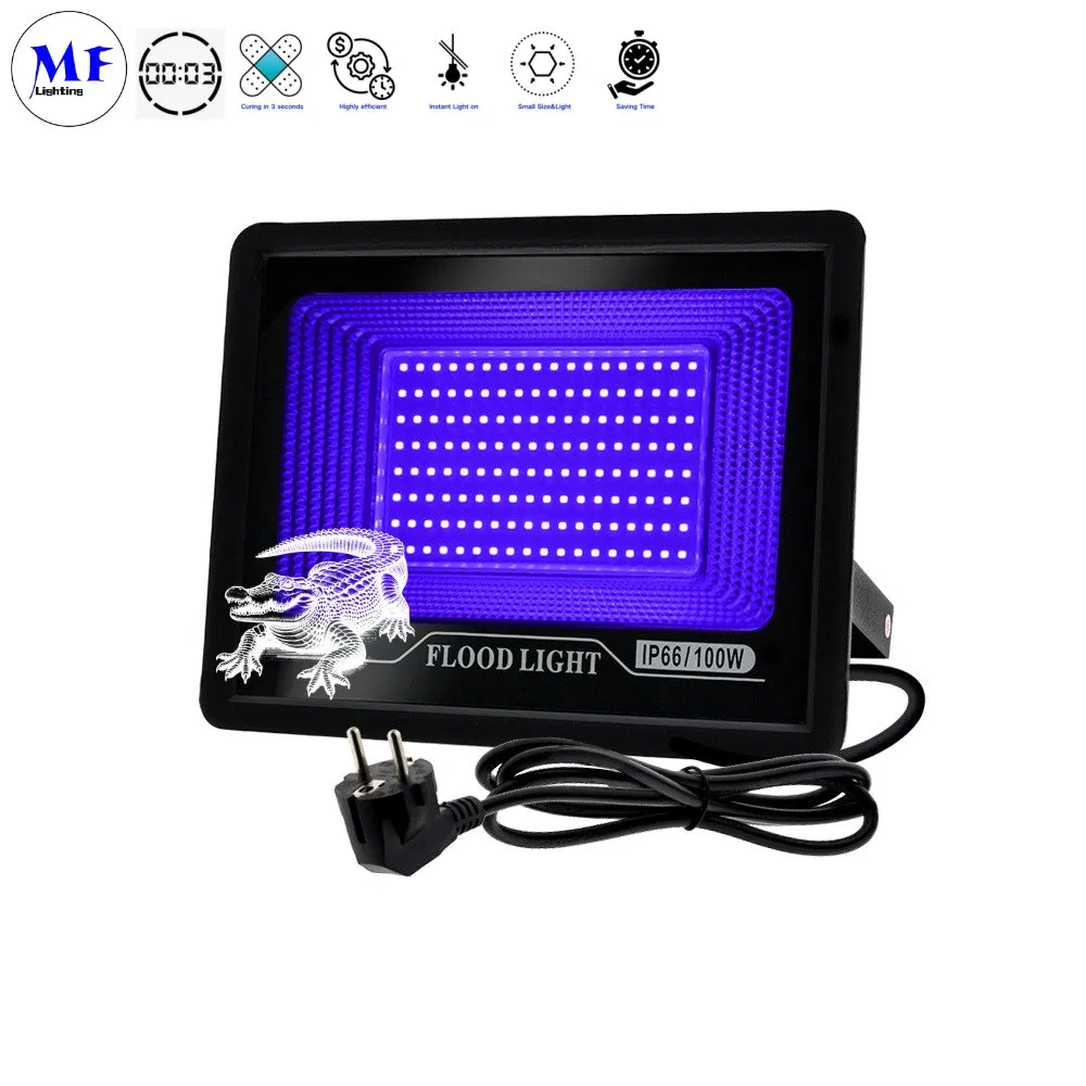 Customizable 3-Second Cure Flood Light IP66 Waterproof 50W/100W/150W 395nm LED Industrial UV Curing Lamp for Printing Medical