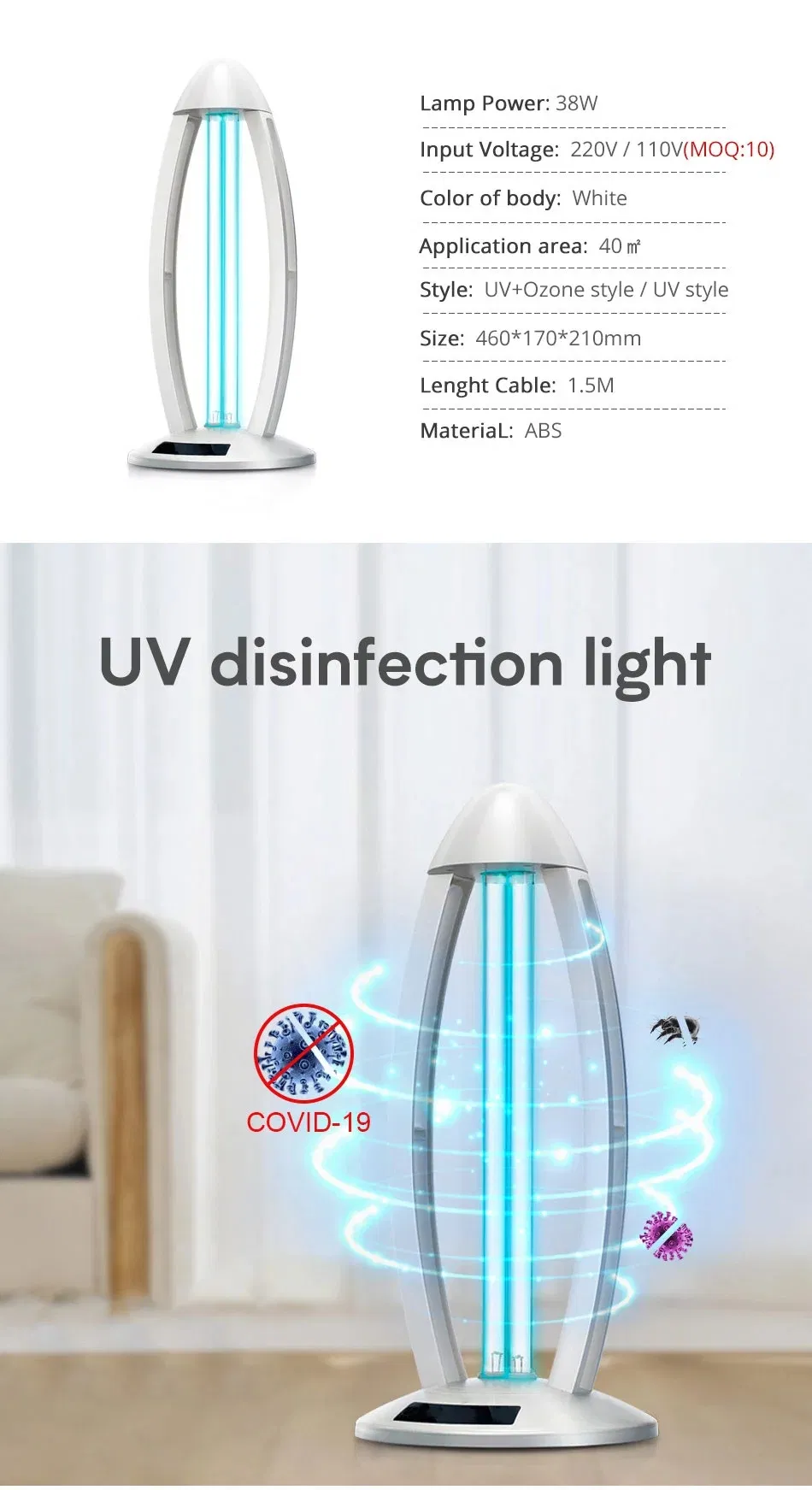 My-T028g 10 Meters Wireless Remote Control Disinfection Ultraviolet UV Portable Sterilization Lamp