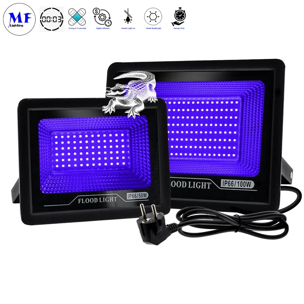 Customizable 3-Second Cure Flood Light IP66 Waterproof 50W/100W/150W 395nm LED Industrial UV Curing Lamp for Printing Medical