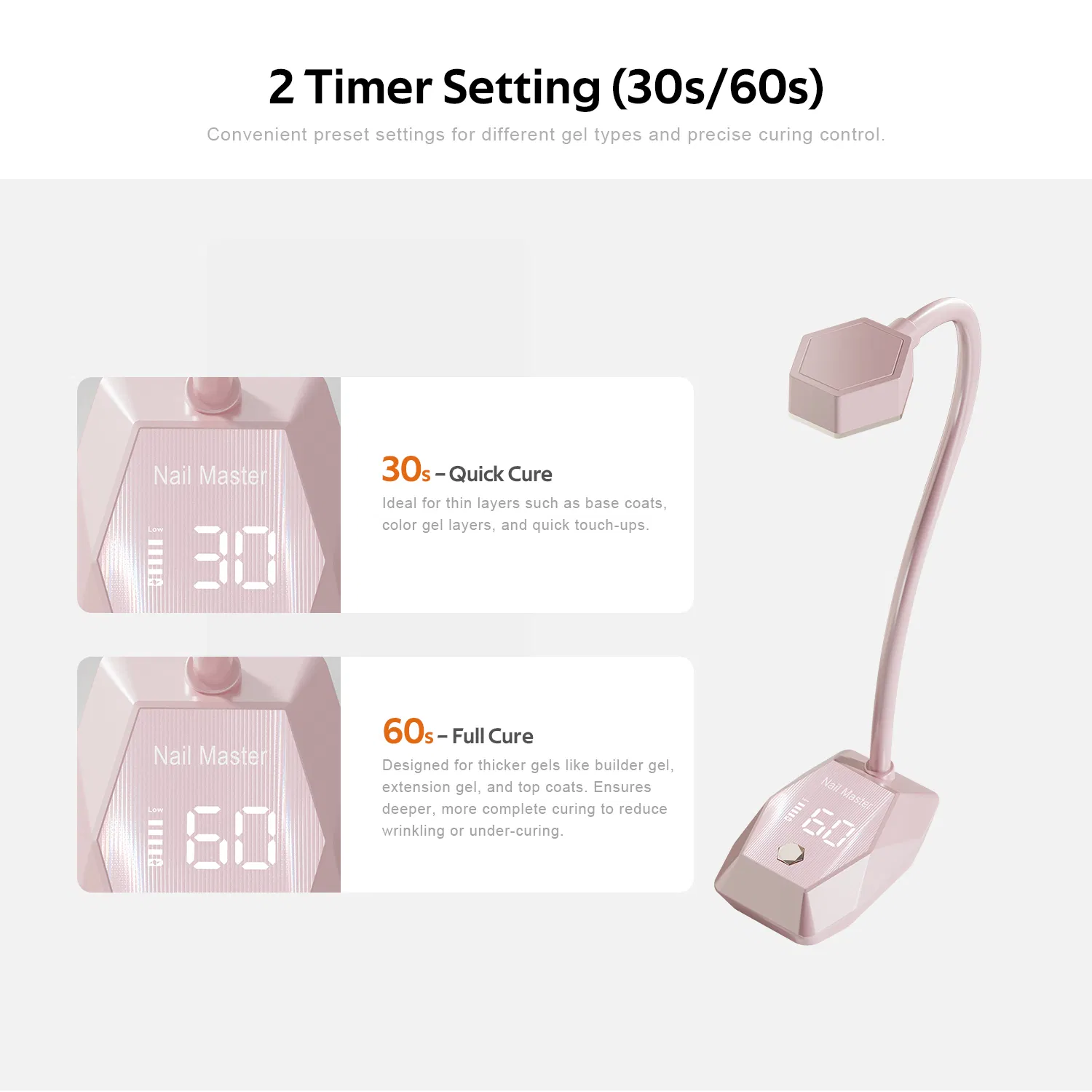 Pink Gooseneck Nail Lamp UV LED Gel Curing Light Adjustable Flexible Arm Nail Dryer