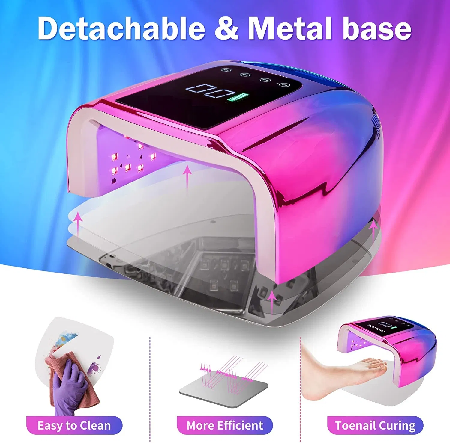 Factory Direct 96W UV LED Portable Cordless UV Light for Nail Lamp Machine with Removable Stainless Steel Bottom