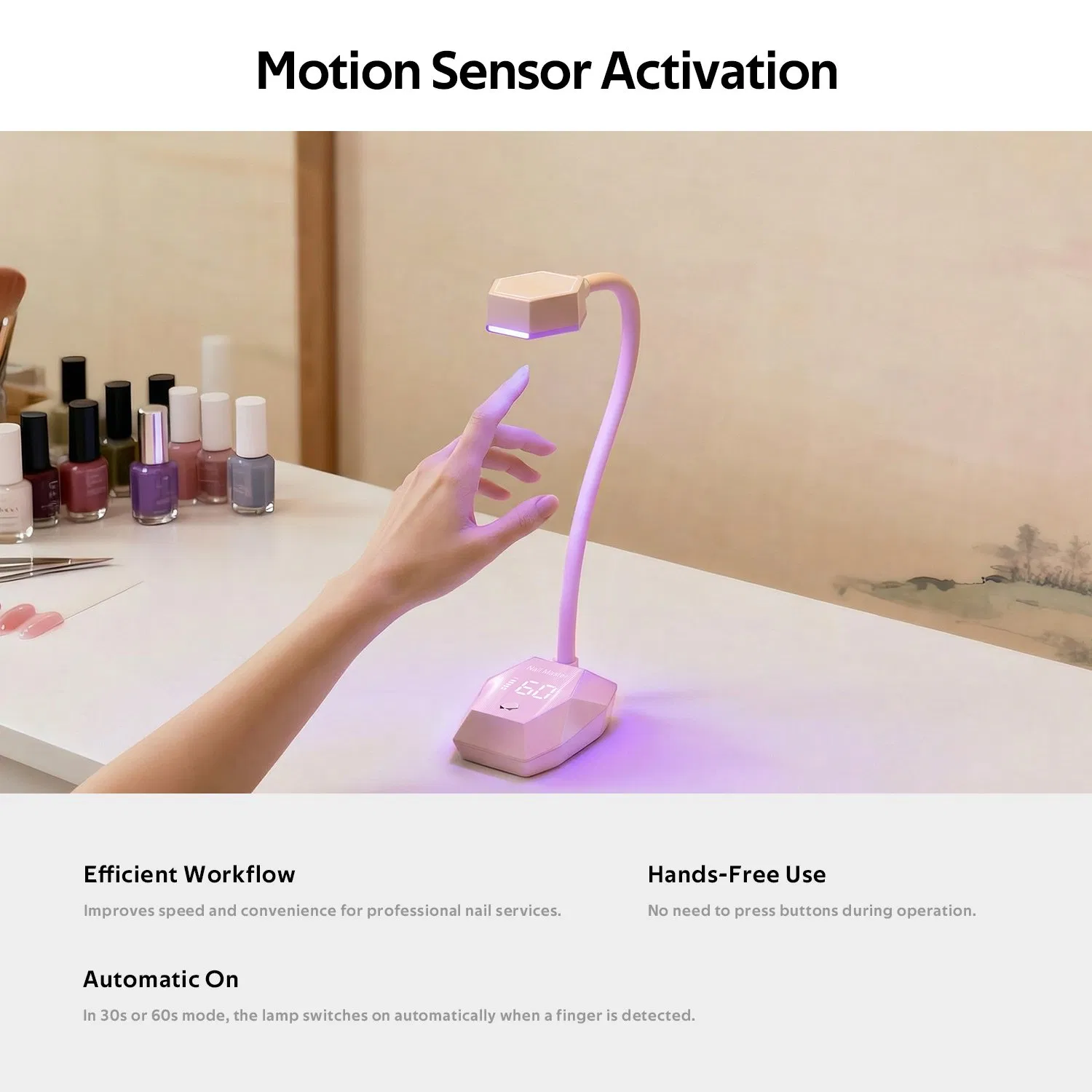 Pink Gooseneck Nail Lamp UV LED Gel Curing Light Adjustable Flexible Arm Nail Dryer