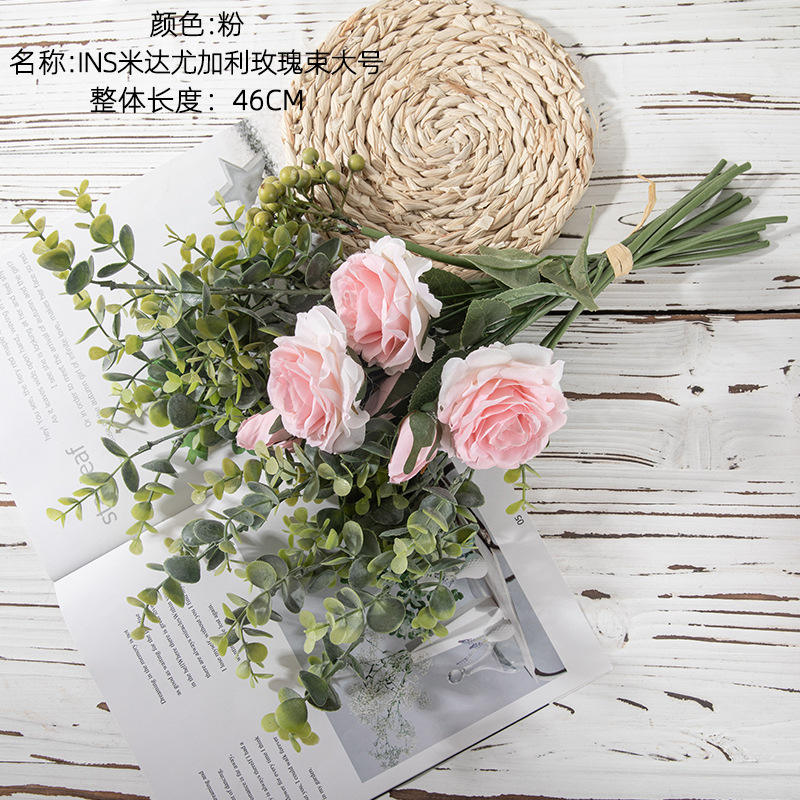 Wholesale Rose Eucalyptus Wedding Bouquet Table Decoration Flower Artificial Flower Bouquet Manufacturer, Suppliers