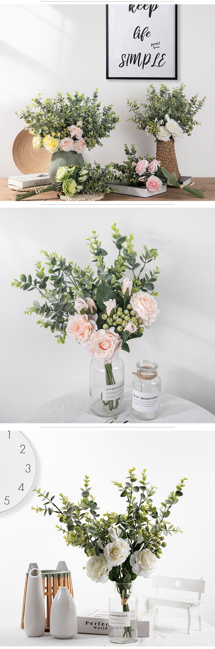 Artificial Rose Eucalyptus flower view 4