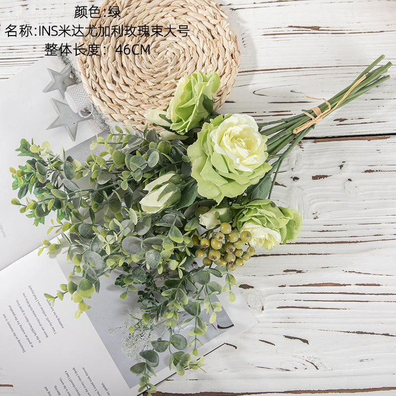 Wholesale Rose Eucalyptus Wedding Bouquet Table Decoration Flower Artificial Flower Bouquet Manufacturer, Suppliers