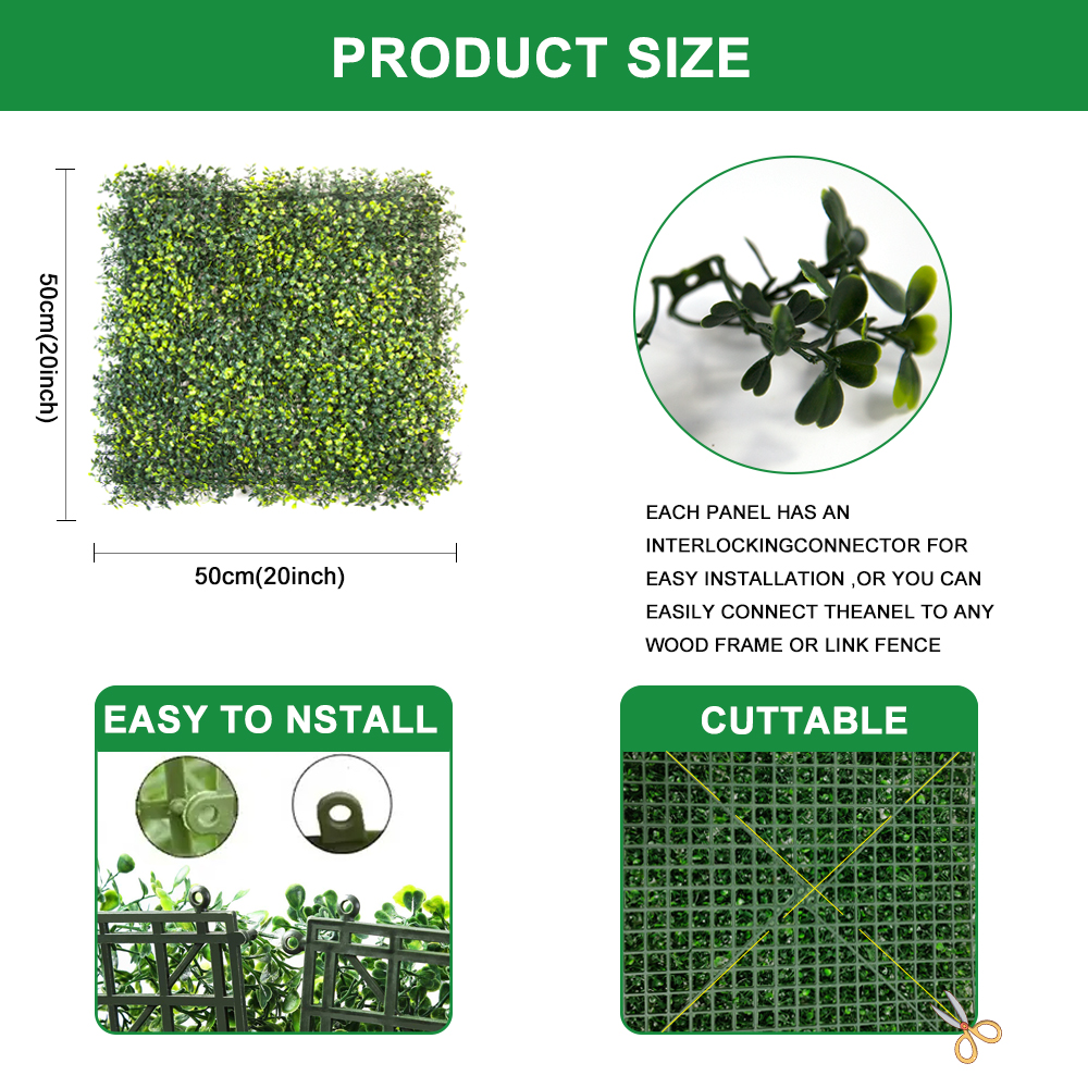 OEM Yellow Green Artificial Garden Green Wall UV Resistant 20inches Home Garden Outdoor Wall Decoration Artificial Hedges Panels Manufacturer, Manufacturers