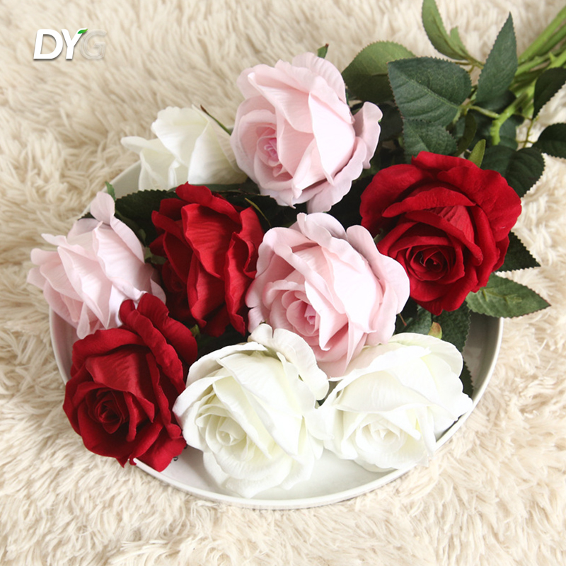 ODM Artificial Red Flowers Pearl Flannel Silk Roses Faux Bridal Wedding Bouquet for Home Garden Party Floral Decor Factory, Factories