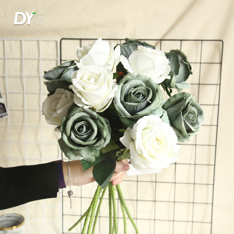 ODM Artificial Red Flowers Pearl Flannel Silk Roses Faux Bridal Wedding Bouquet for Home Garden Party Floral Decor Factory, Factories