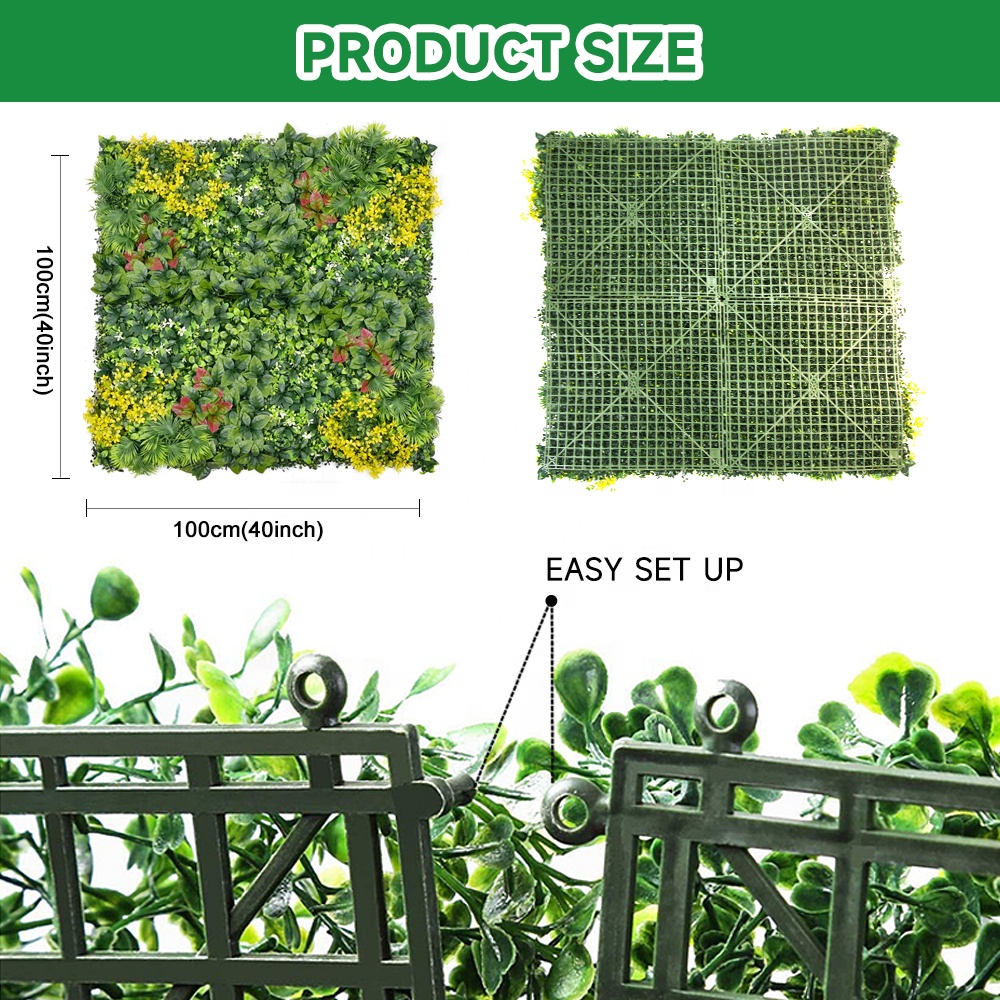 OEM Home Wedding Indoor Faux Tropical Foliage Boxwood Hedges Vertical Artificial Silk Plastic Green Grass Plant Wall Decor Manufacturers, Factory