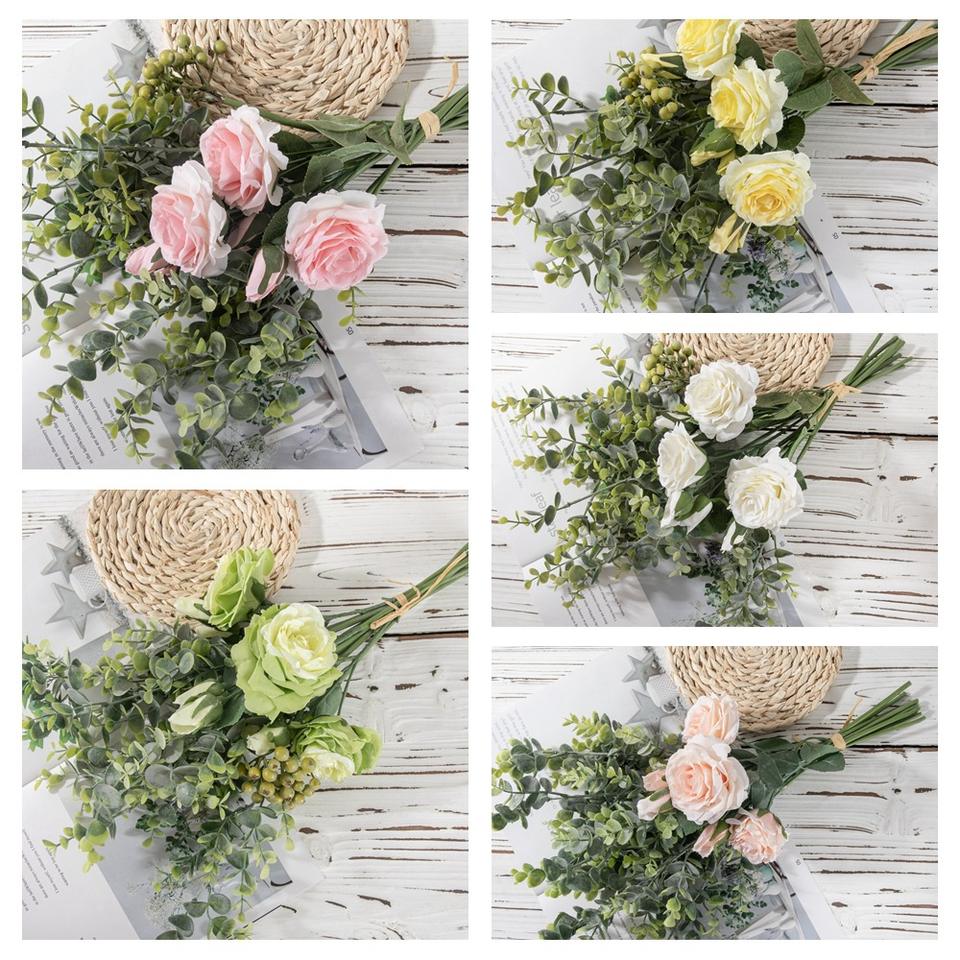 Wholesale Rose Eucalyptus Wedding Bouquet Table Decoration Flower Artificial Flower Bouquet Manufacturer, Suppliers