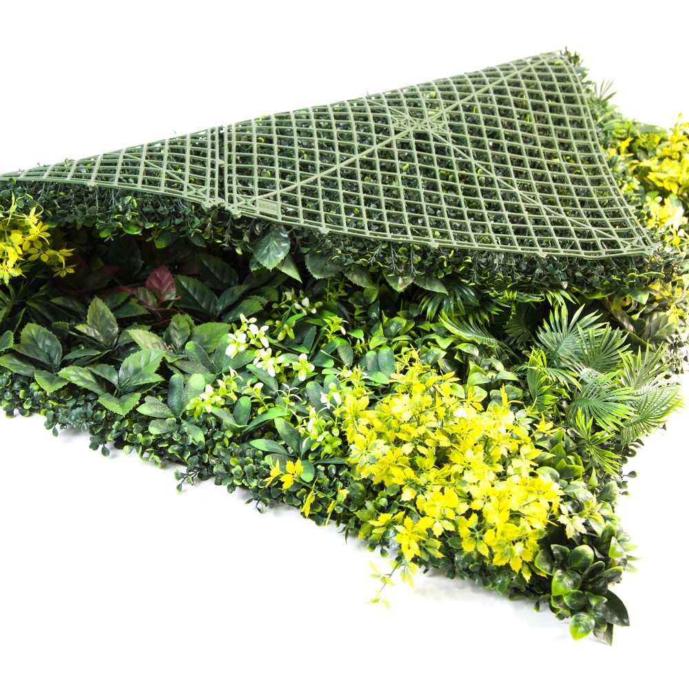 OEM Home Wedding Indoor Faux Tropical Foliage Boxwood Hedges Vertical Artificial Silk Plastic Green Grass Plant Wall Decor Manufacturers, Factory