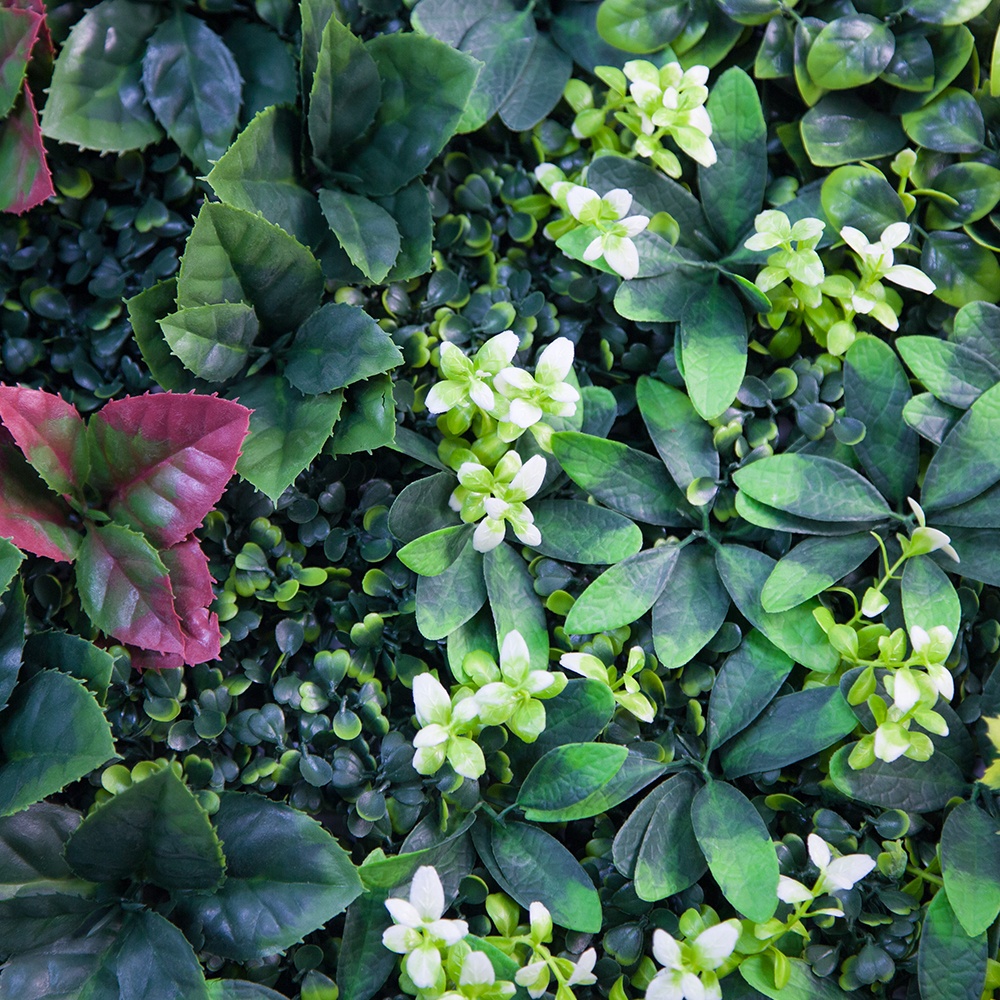 OEM Home Wedding Indoor Faux Tropical Foliage Boxwood Hedges Vertical Artificial Silk Plastic Green Grass Plant Wall Decor Manufacturers, Factory