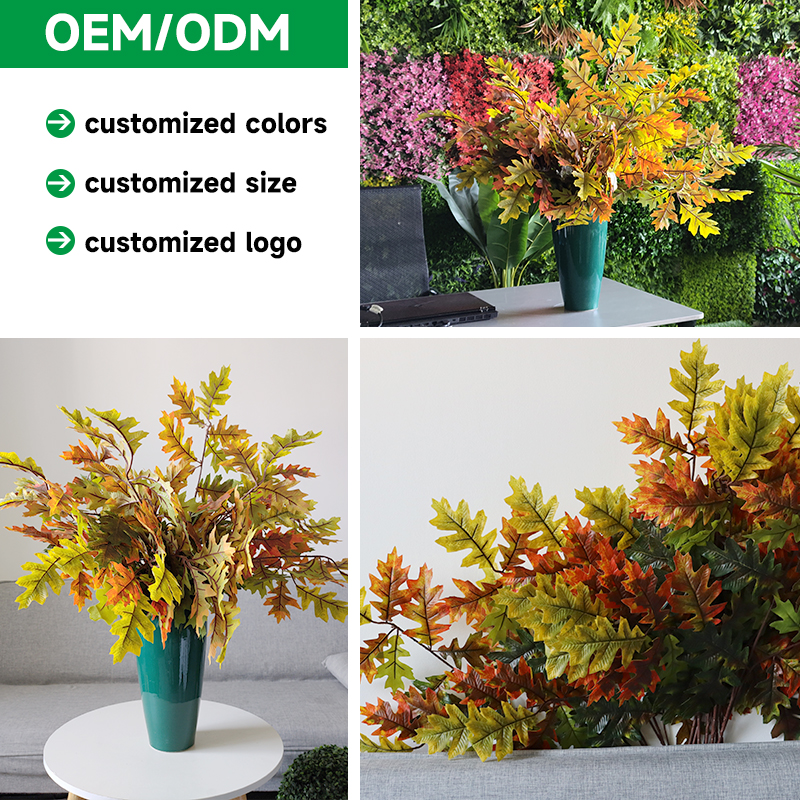 Best 12pcs Artificial Oak Tree Leaves Branch For Plant Wall Background Wedding Factory, Factories