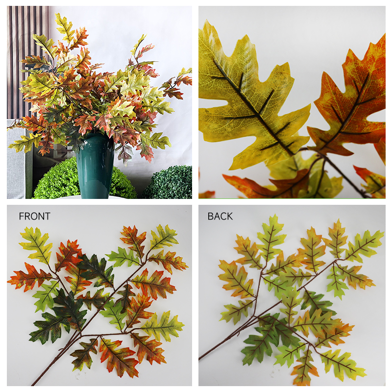 Best 12pcs Artificial Oak Tree Leaves Branch For Plant Wall Background Wedding Factory, Factories