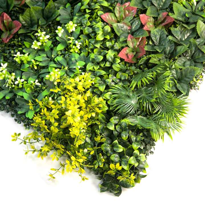 OEM Home Wedding Indoor Faux Tropical Foliage Boxwood Hedges Vertical Artificial Silk Plastic Green Grass Plant Wall Decor Manufacturers, Factory