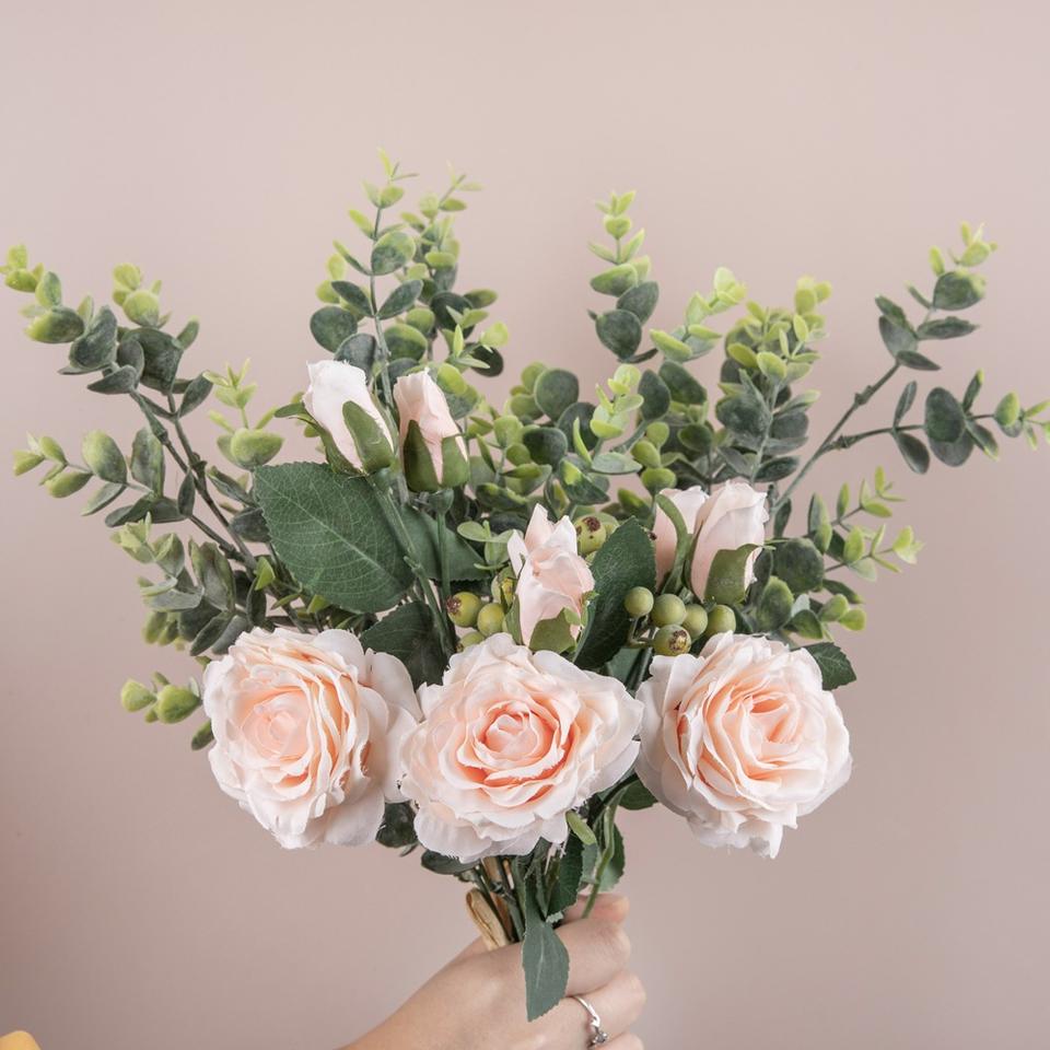 Wholesale Rose Eucalyptus Wedding Bouquet Table Decoration Flower Artificial Flower Bouquet Manufacturer, Suppliers