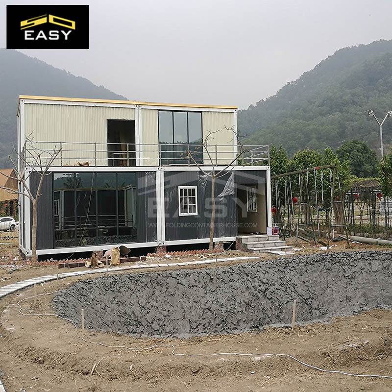 Dos historias de construcción rápida estilo loft villa prefabricada casa contenedor de lujo