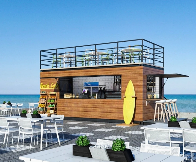 20FT 40FT Cafetería restaurante de contenedor prefabricado plegable con cocina